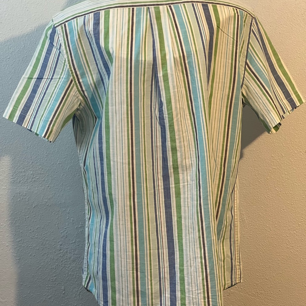 U.S. Polo Assn. Short-Sleeve Striped Button-Down in Green, Blue & White